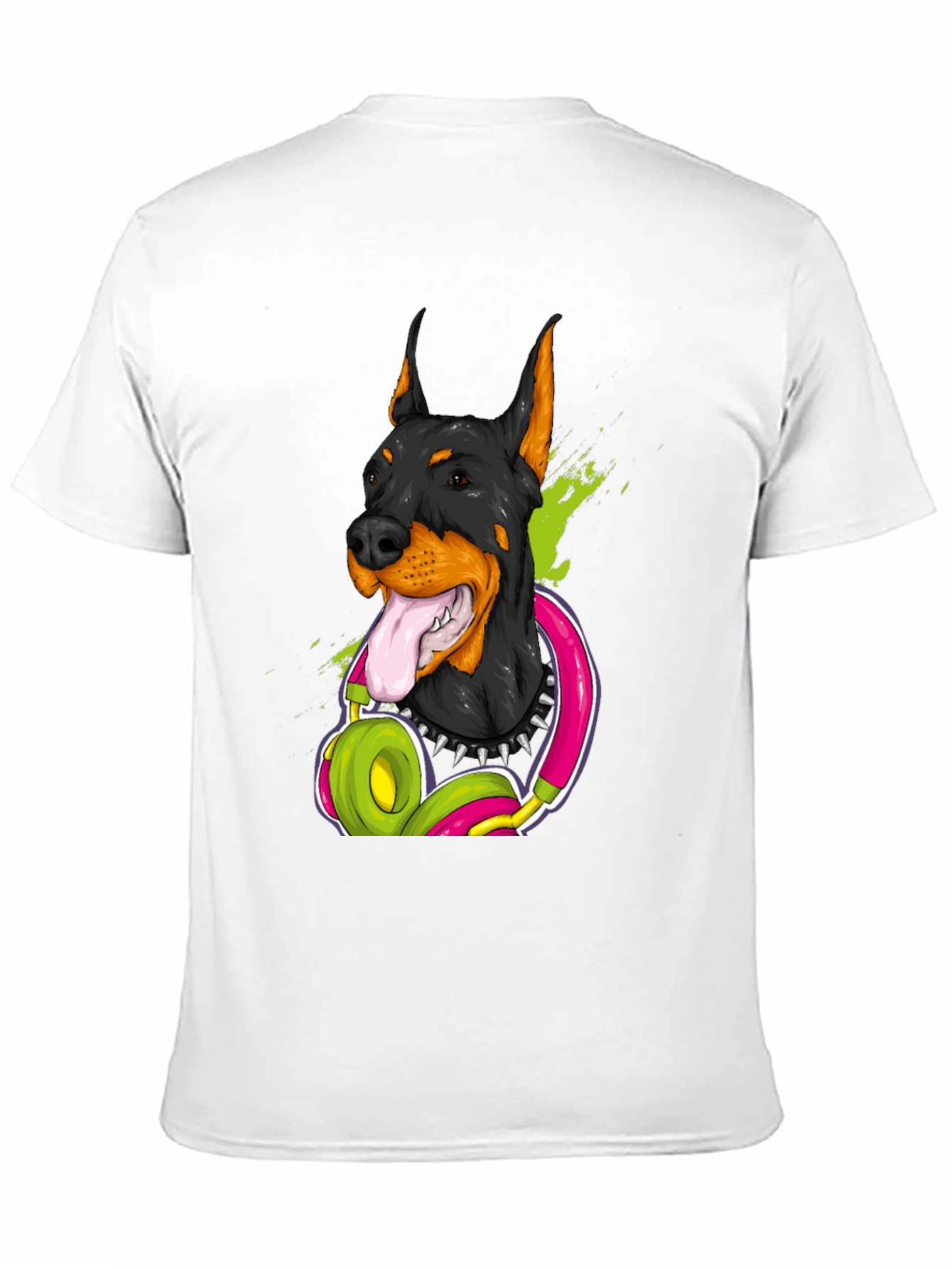 Doberman Dog with Headphones Graphic T-Shirt