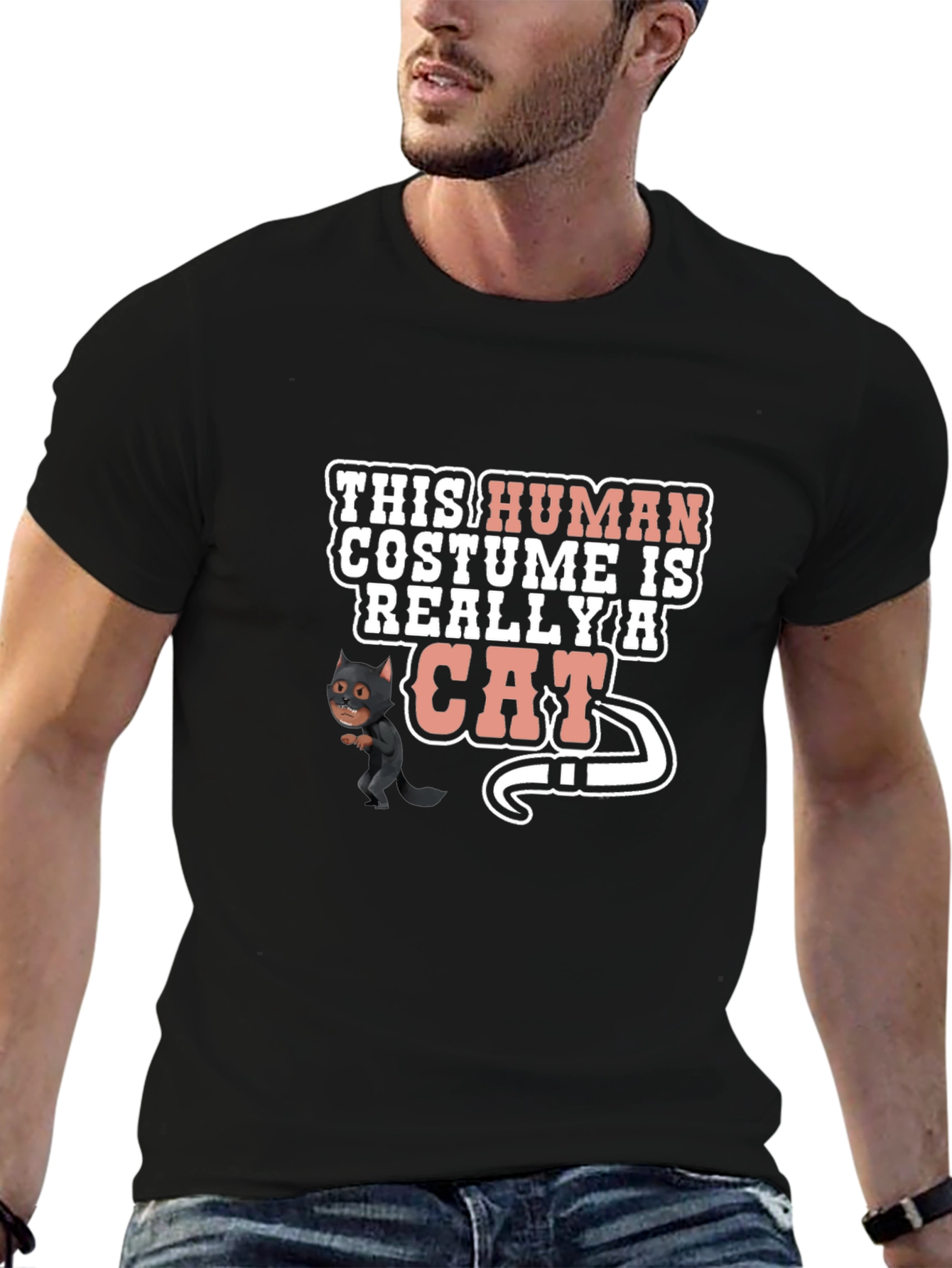 Human Costume Really Cat Funny Black T-Shirt