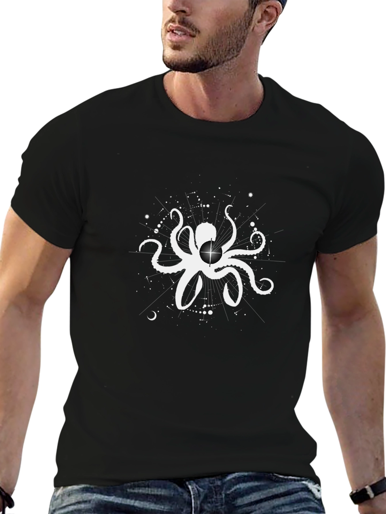 Octopus Star Graphic Black T-Shirt