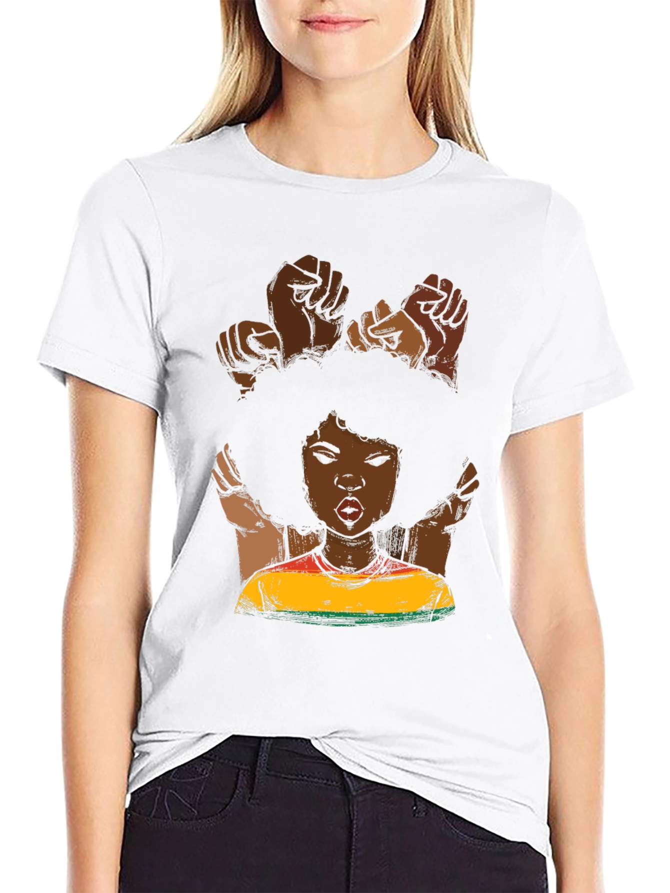 Black Power Fist Afro Woman Graphic Tee