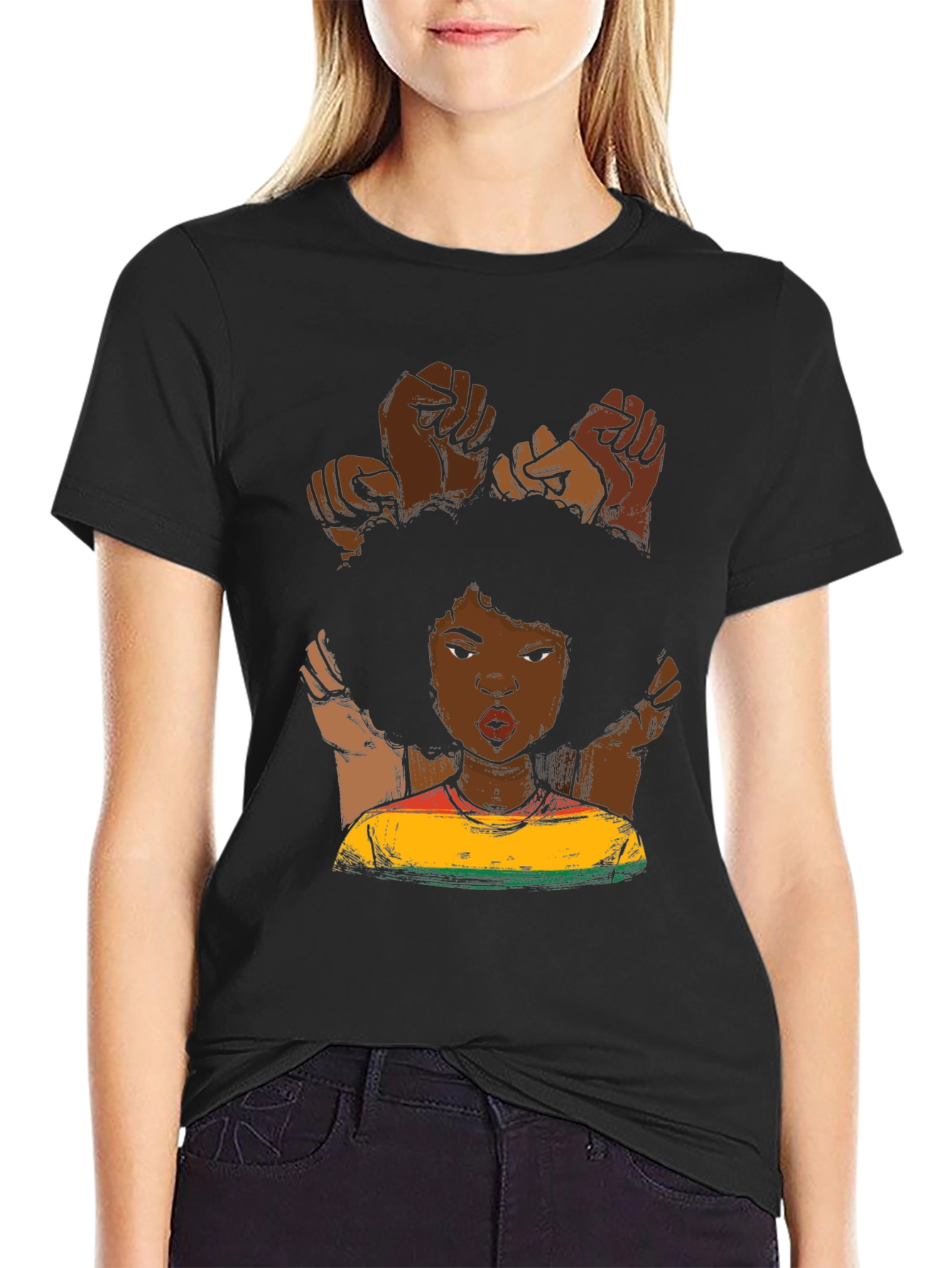 Black Power Fist Afro Woman Graphic Tee