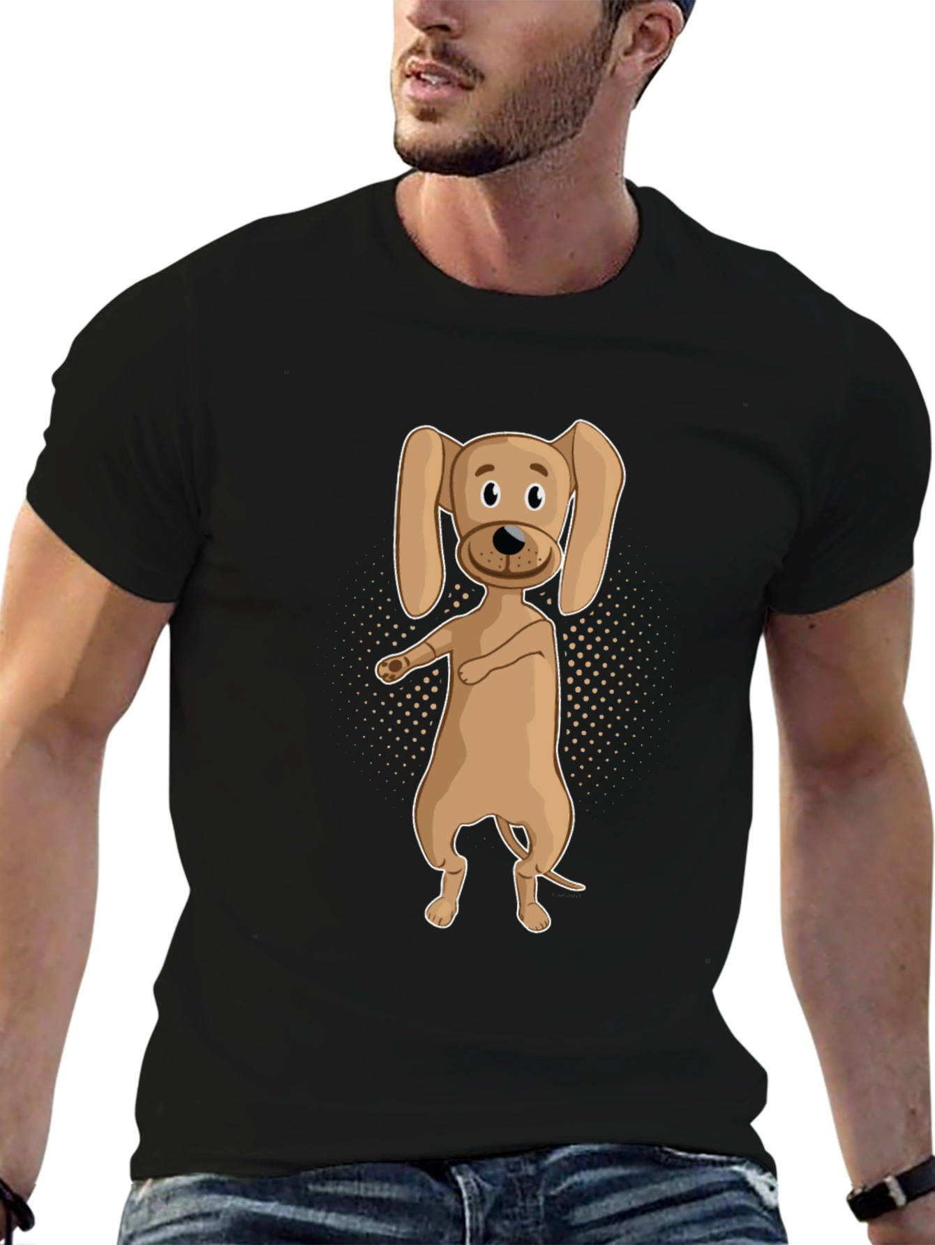 Dancing Dog Graphic Tee - Black Cotton T-Shirt