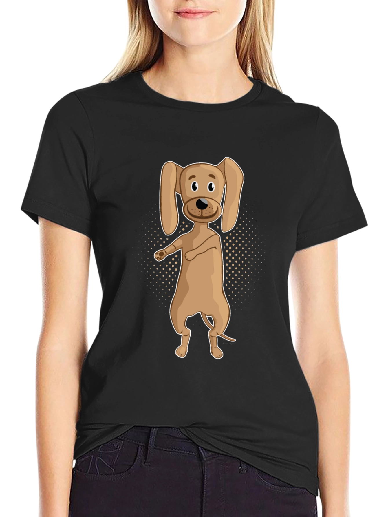 Dancing Dog Graphic Tee - Black Cotton T-Shirt