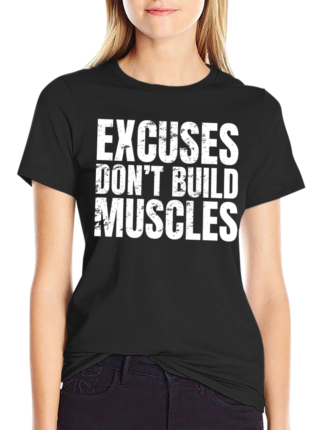 Excuses Dont Build Muscles Graphic Tee - Black