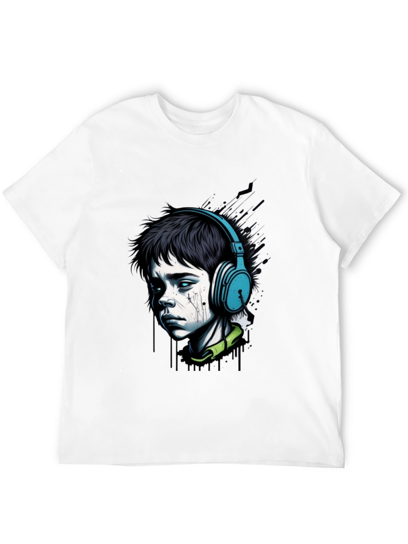 Edgy Boy with Headphones Graphic Tee - Black