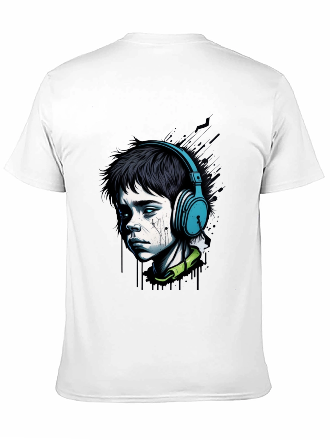 Edgy Boy with Headphones Graphic Tee - Black