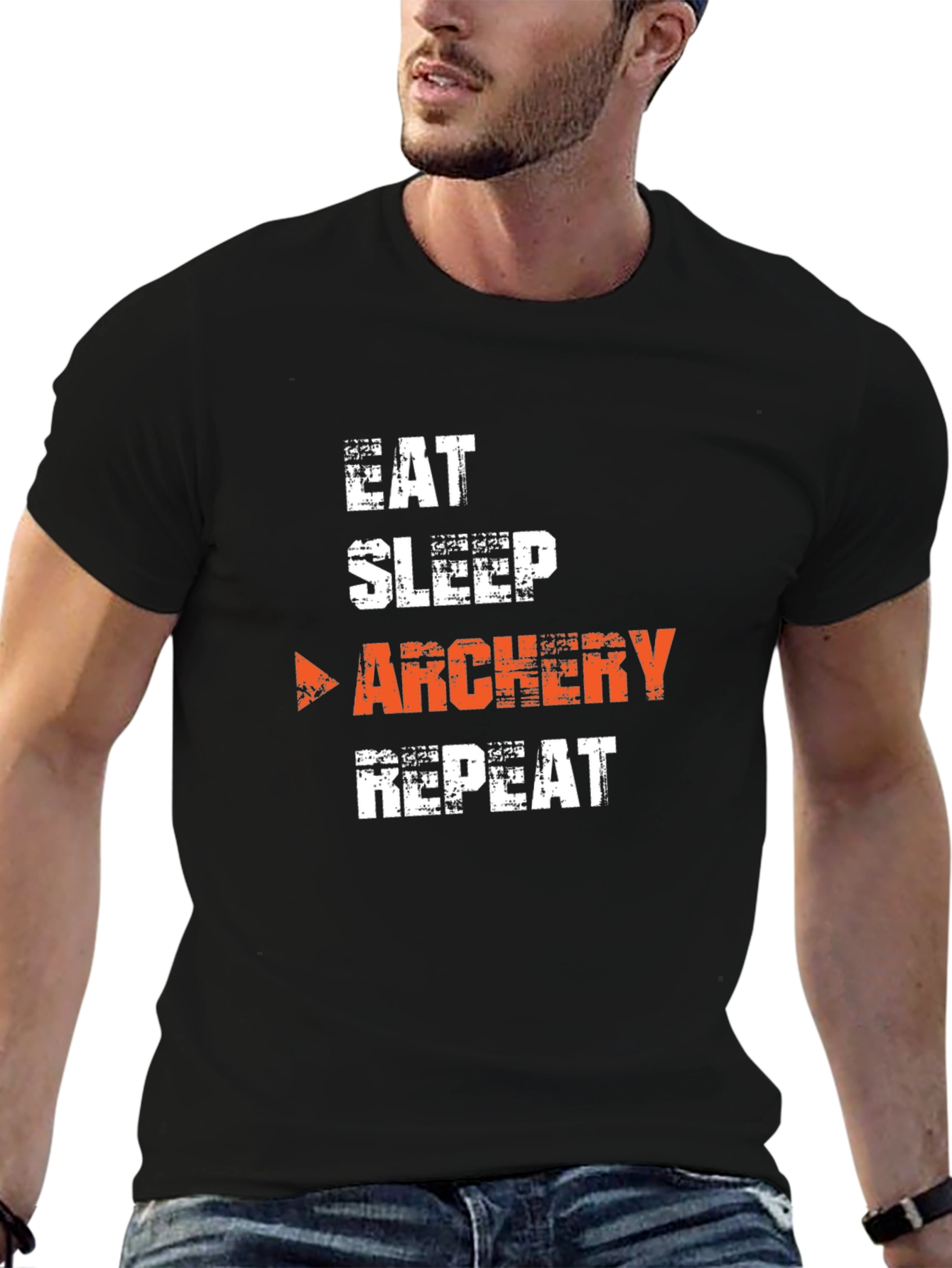 Eat Sleep Archery Repeat Black Graphic T-Shirt