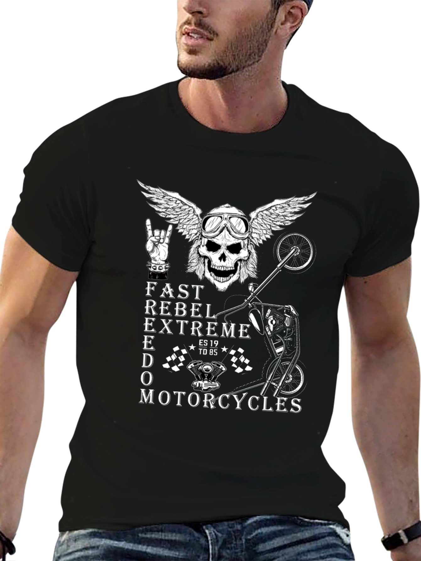 Rebel Motorcycle Skull Graphic T-Shirt