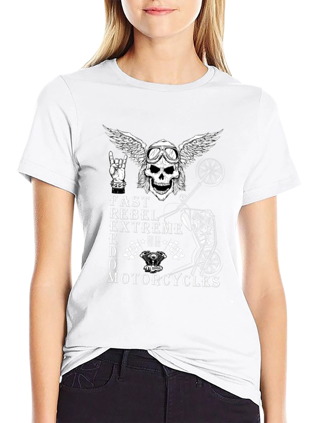 Rebel Motorcycle Skull Graphic T-Shirt