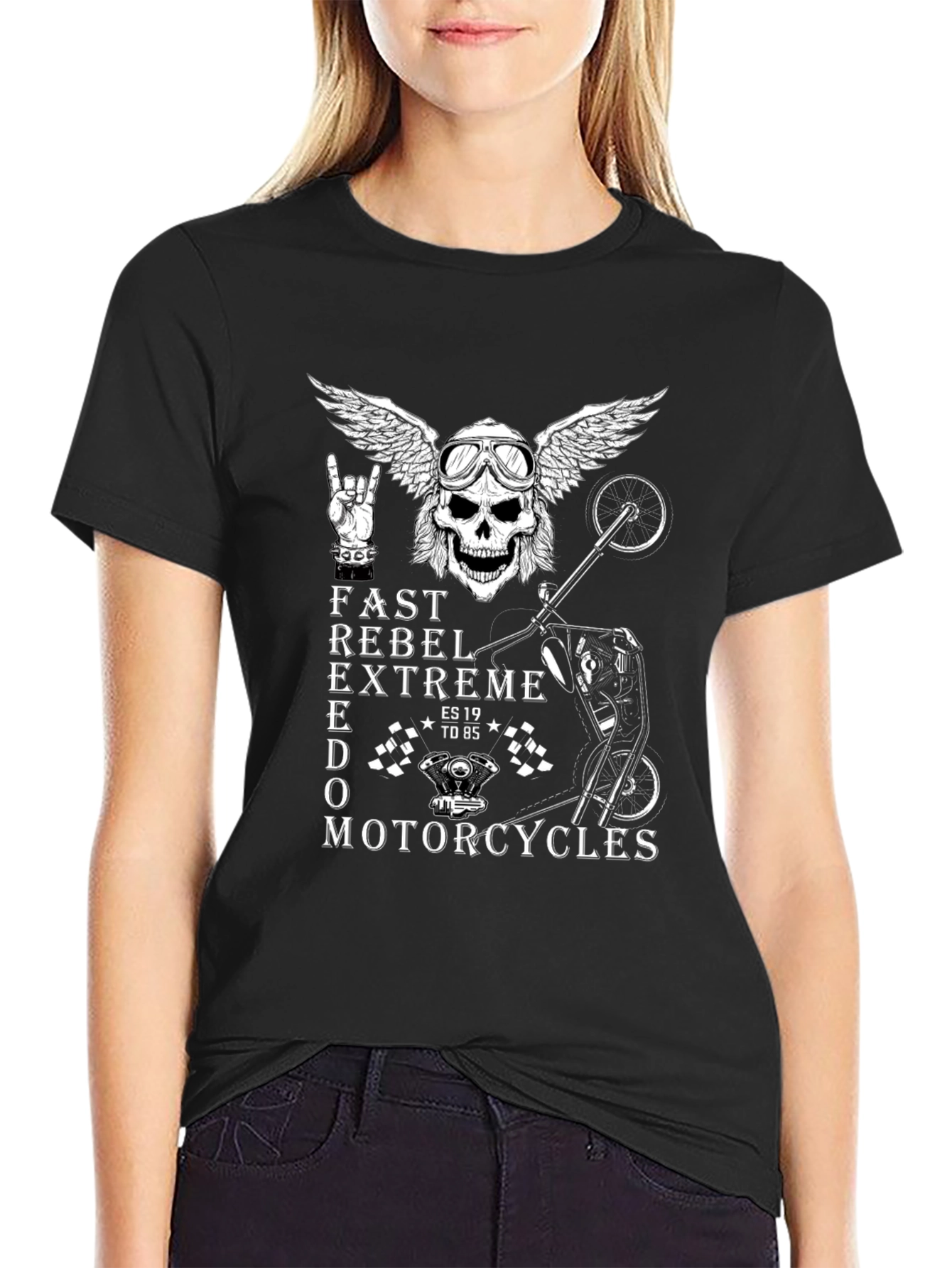 Rebel Motorcycle Skull Graphic T-Shirt