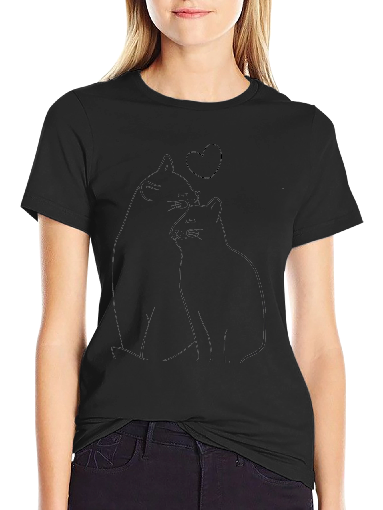 Cats & Heart Graphic Black T-Shirt