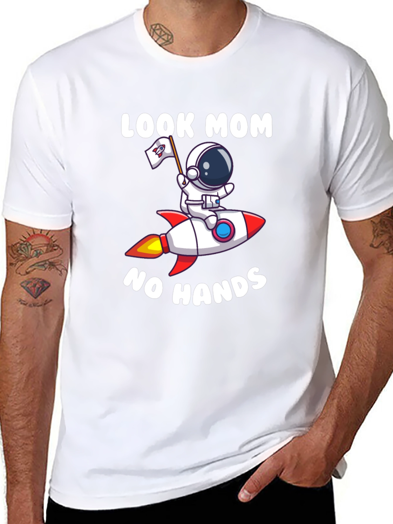 Look Mom No Hands Astronaut Rocket T-Shirt