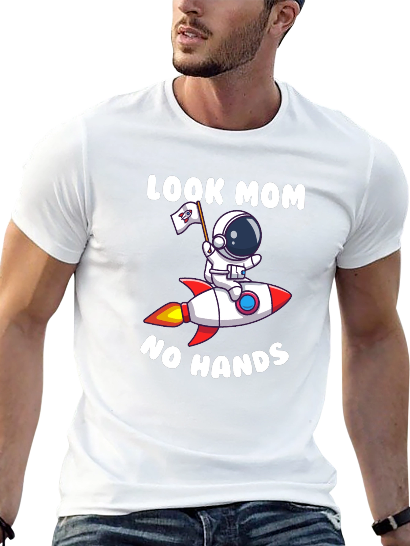 Look Mom No Hands Astronaut Rocket T-Shirt