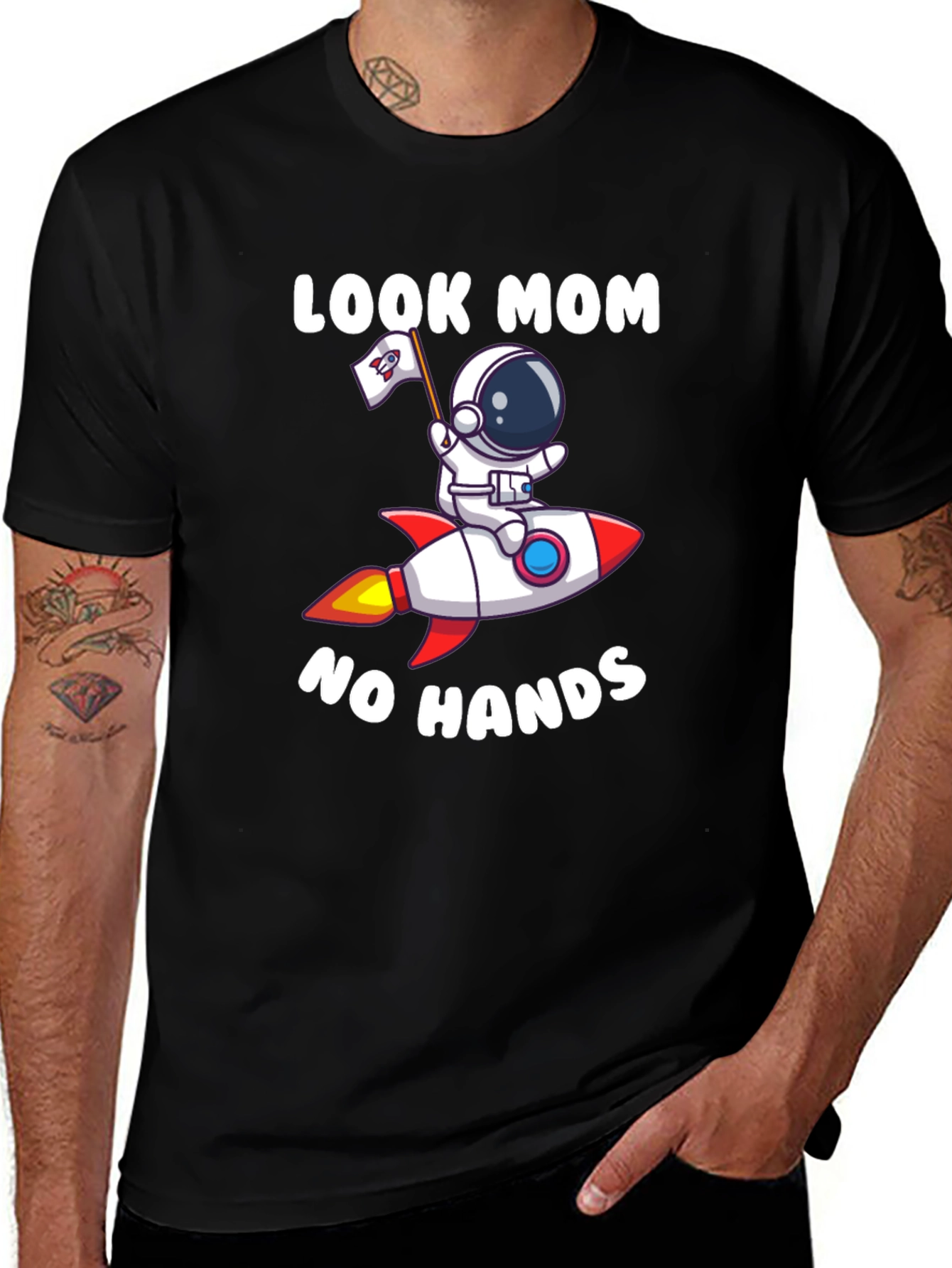 Look Mom No Hands Astronaut Rocket T-Shirt