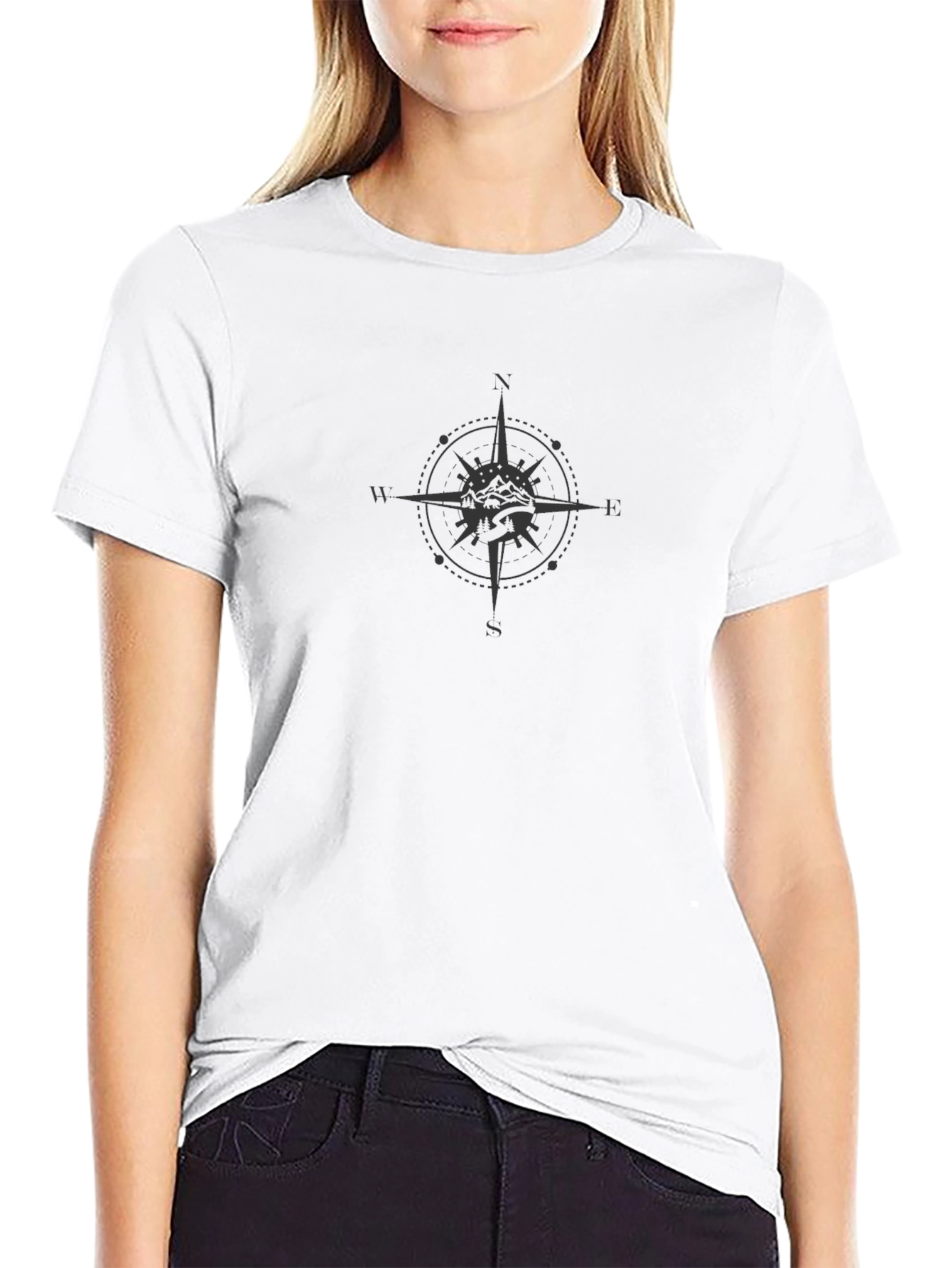 Mens Black Compass Rose Graphic Tee