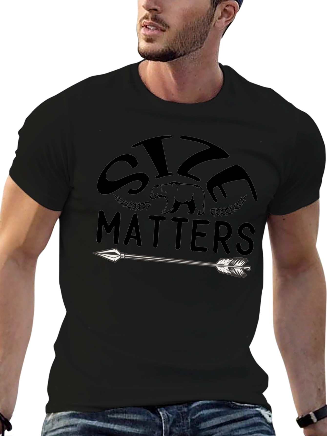 Size Matters Bear Arrow Graphic T-Shirt