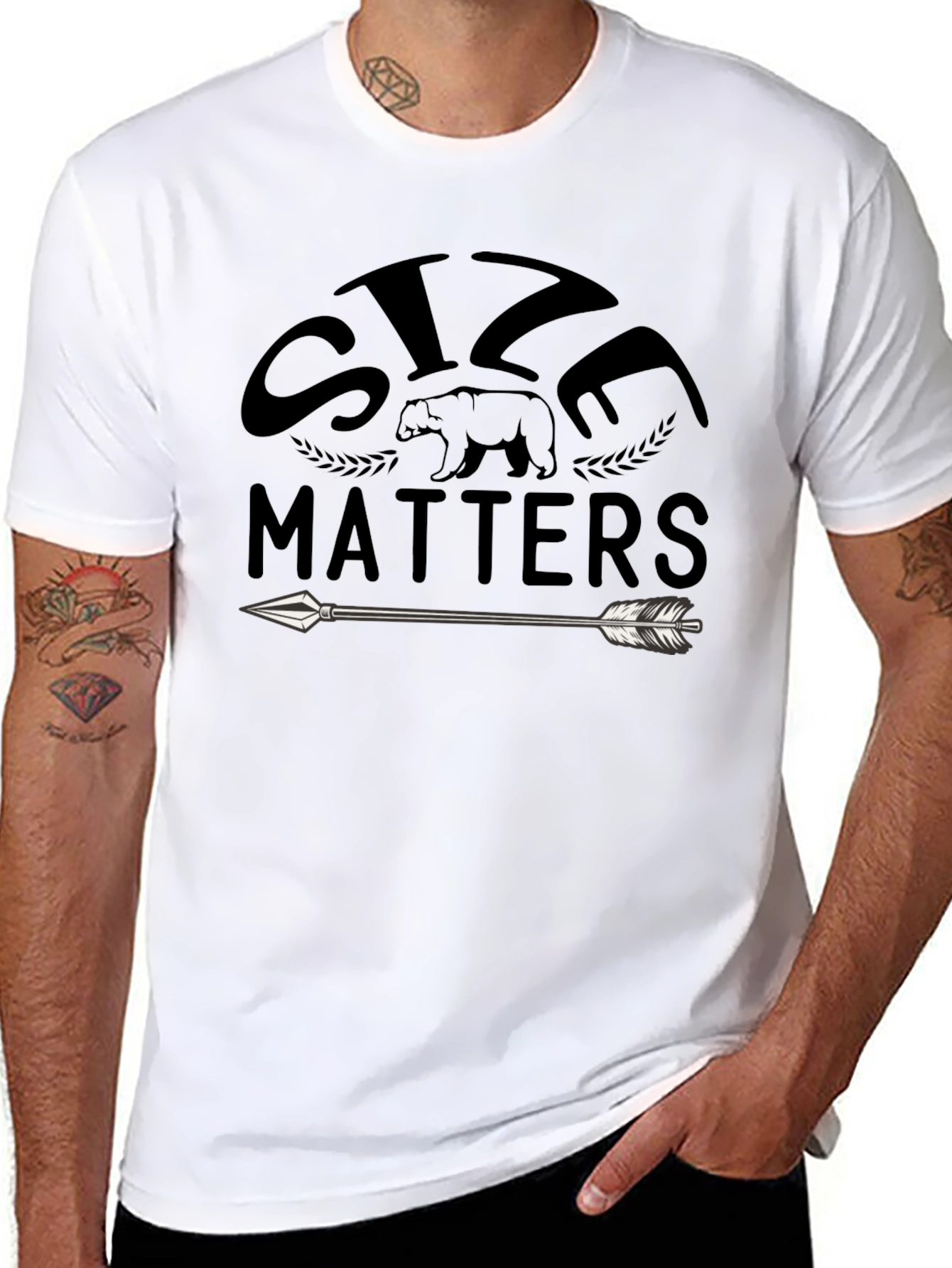 Size Matters Bear Arrow Graphic T-Shirt
