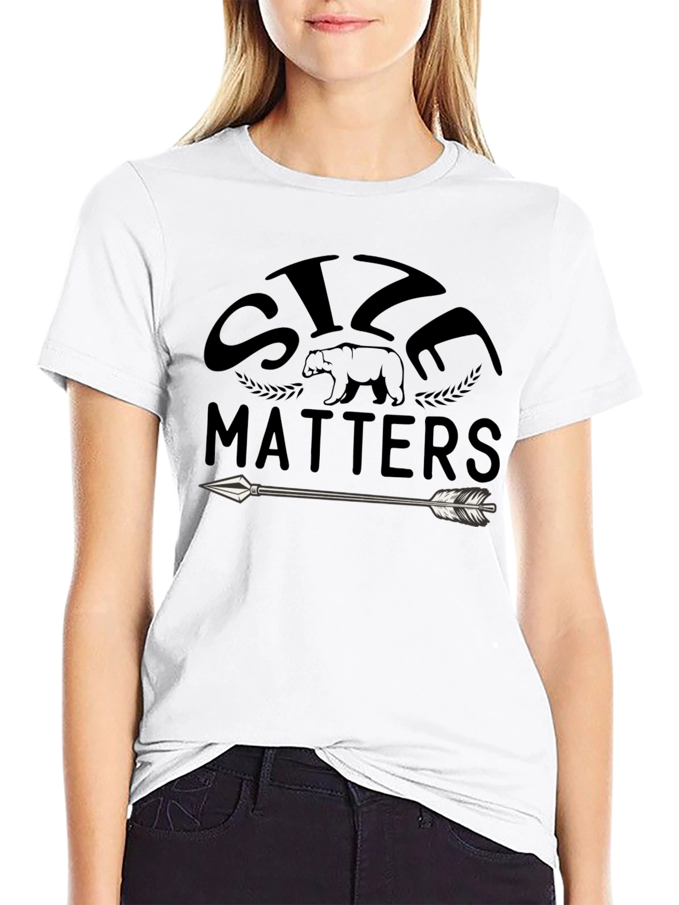 Size Matters Bear Arrow Graphic T-Shirt