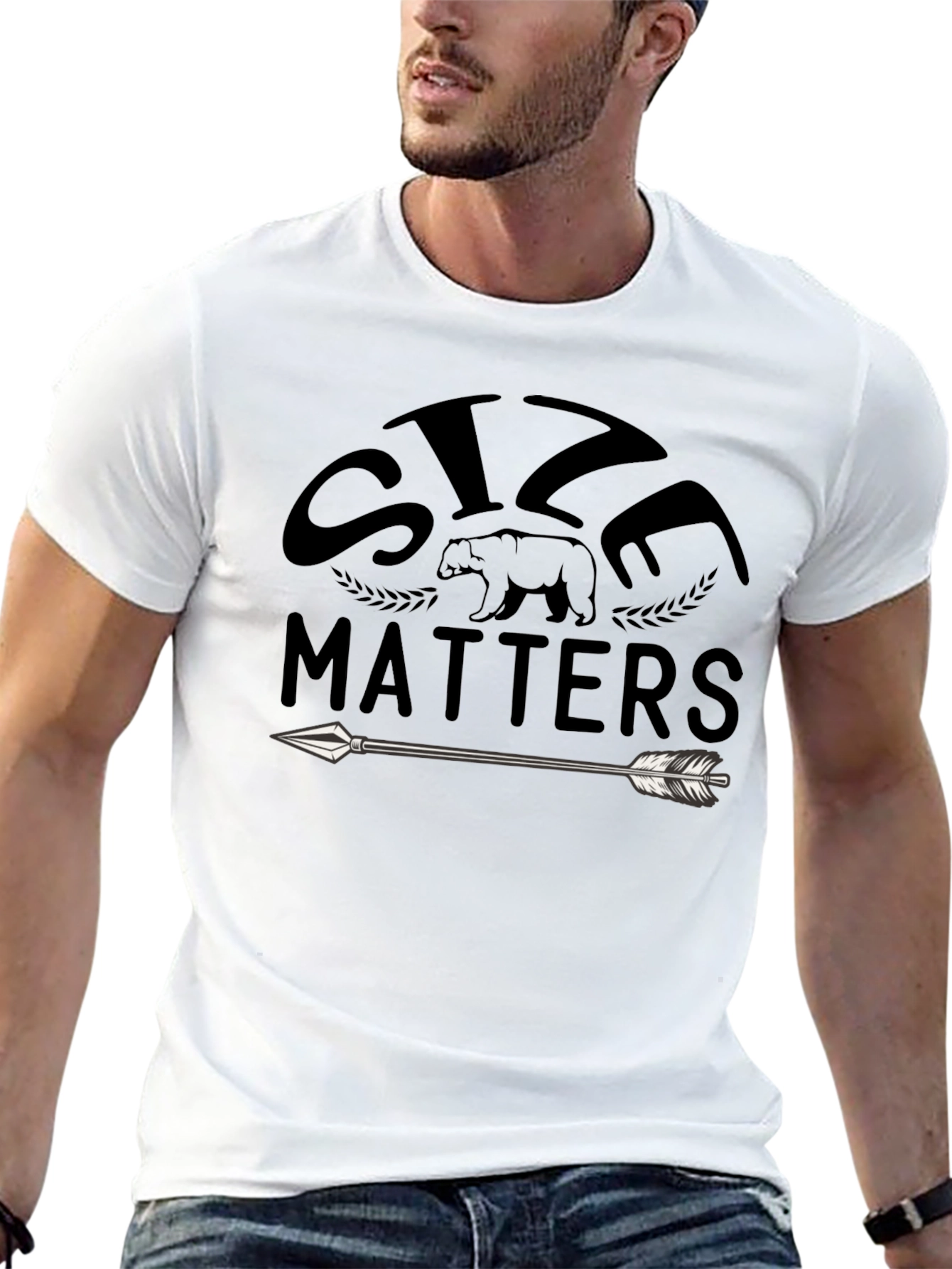 Size Matters Bear Arrow Graphic T-Shirt