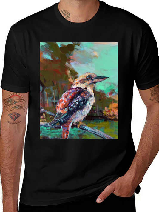 Kookaburra Art Print Black T-Shirt