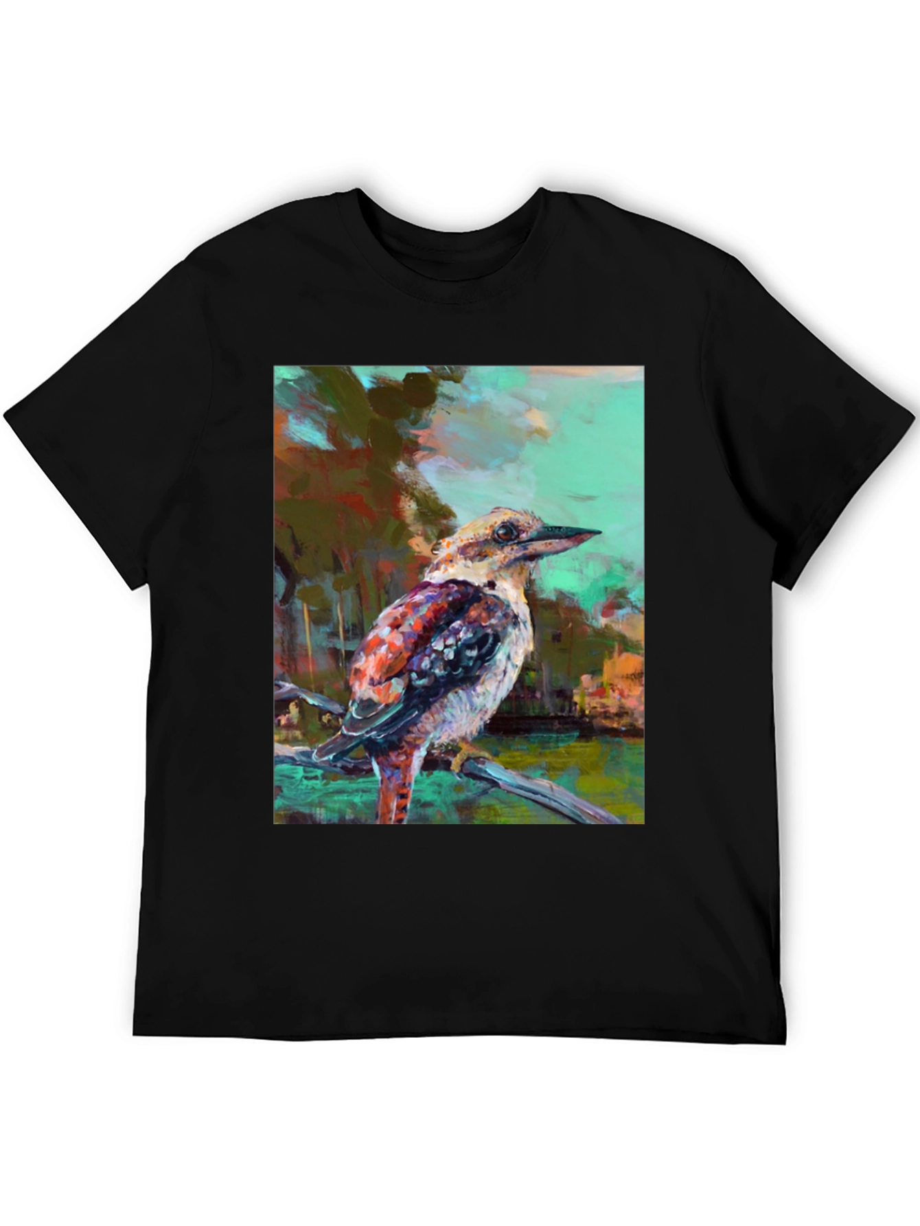 Kookaburra Art Print Black T-Shirt