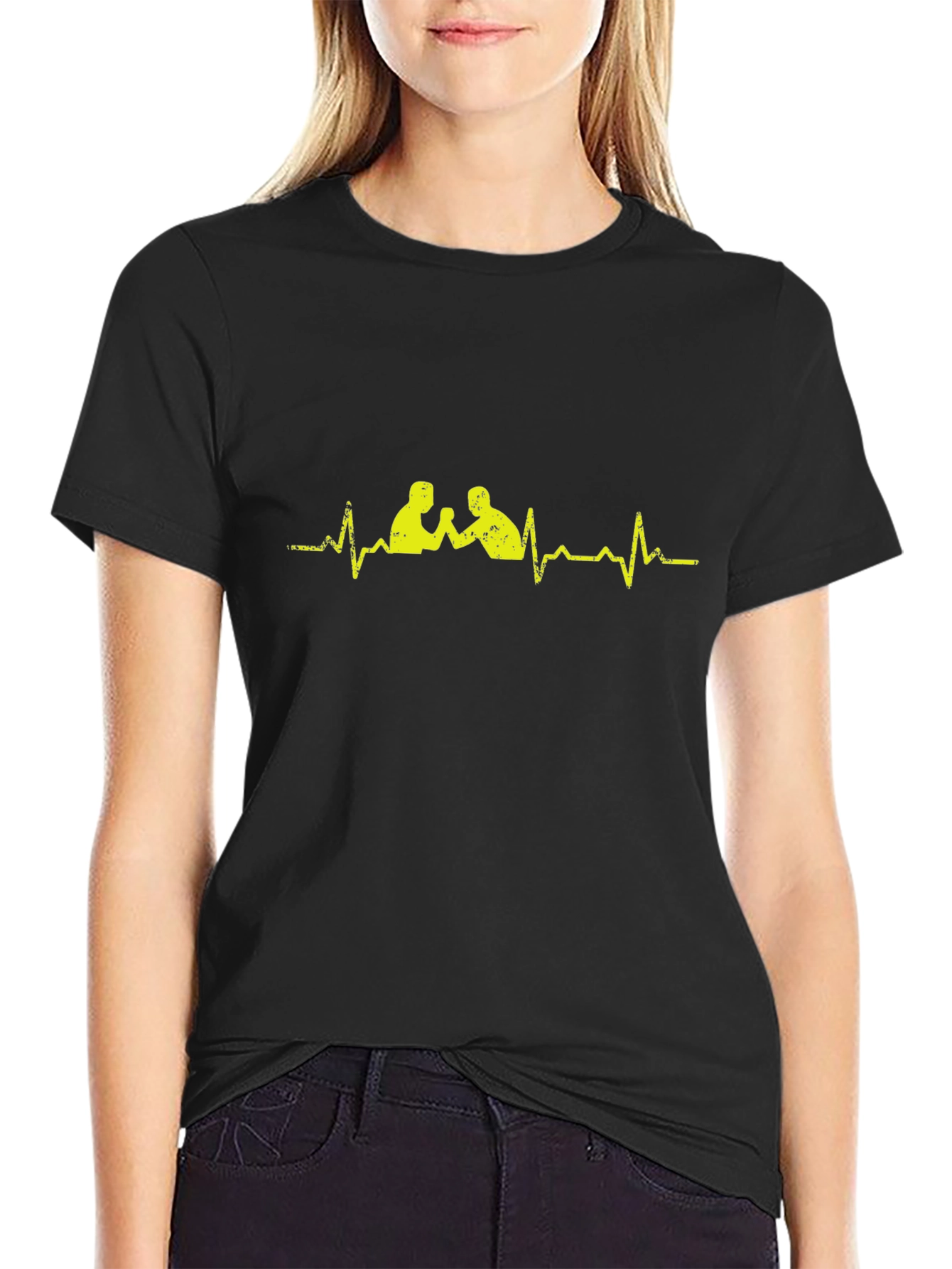 Arm Wrestling Heartbeat Graphic T-Shirt - Black