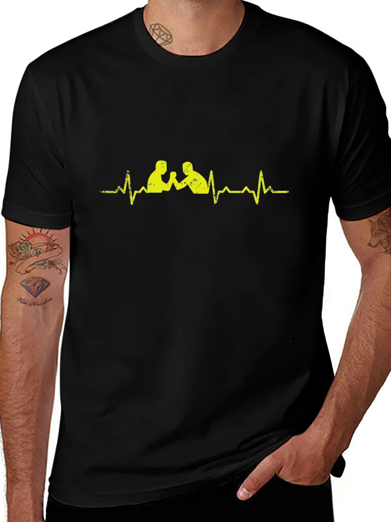 Arm Wrestling Heartbeat Graphic T-Shirt - Black