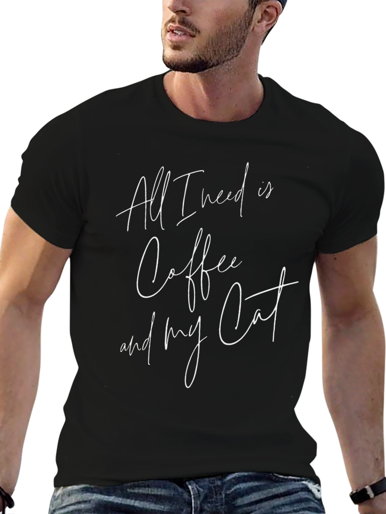 Coffee and Cat T-Shirt - Unisex Black Tee