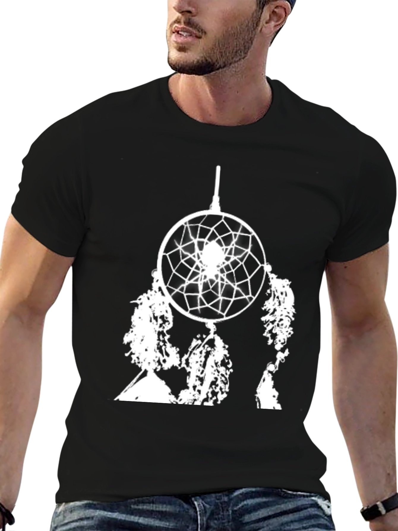 Dreamcatcher Graphic Tee - Black Cotton Casual