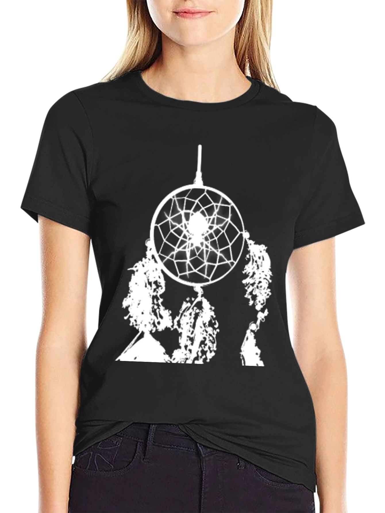 Dreamcatcher Graphic Tee - Black Cotton Casual