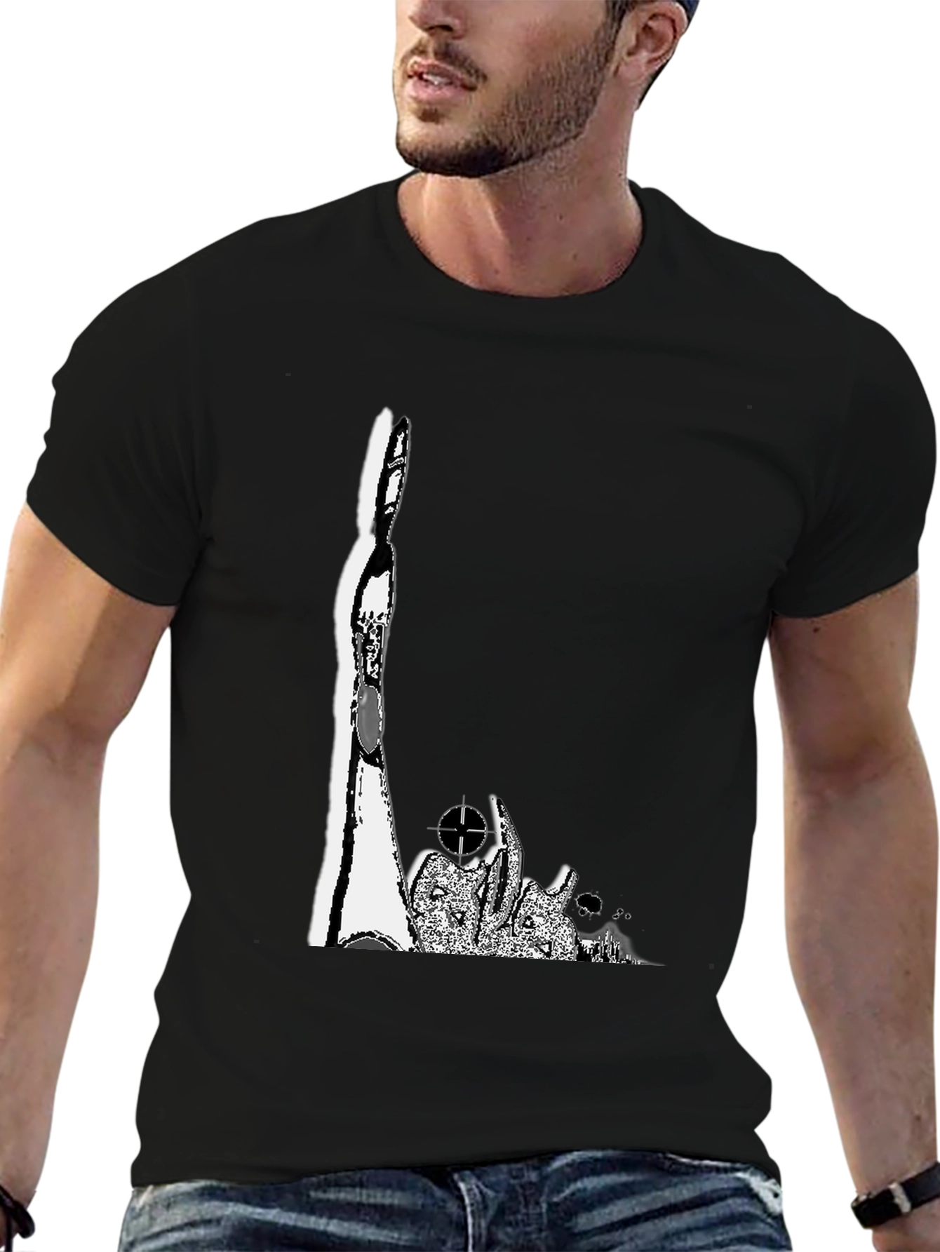 Monochrome Graphic Print Crew Neck T-Shirt