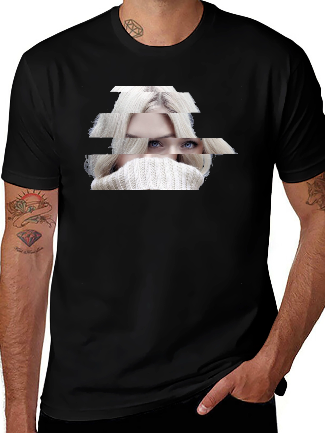 Stylish Black T-Shirt with Abstract Woman Portrait