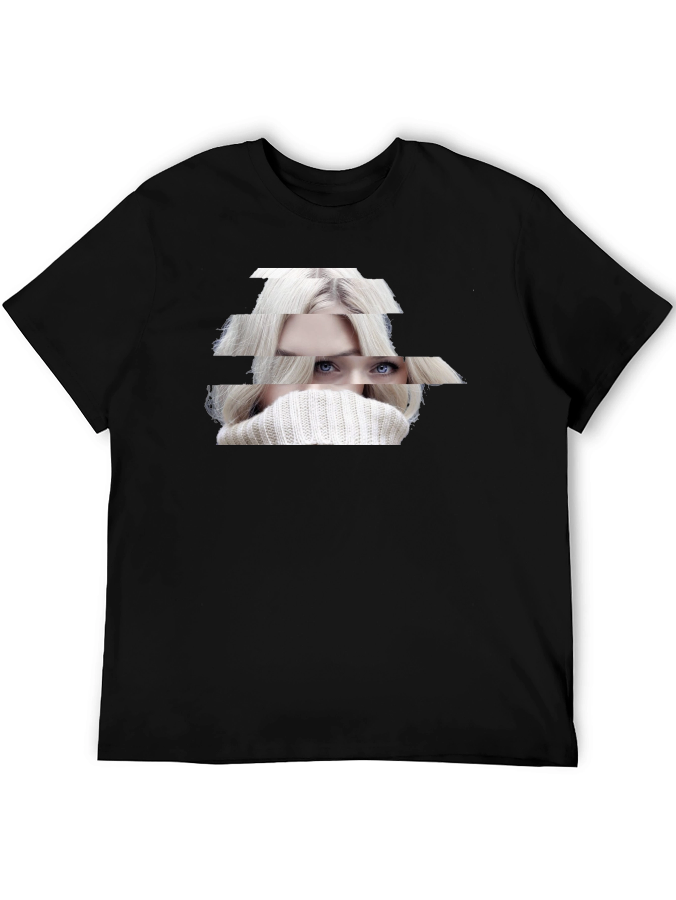 Stylish Black T-Shirt with Abstract Woman Portrait