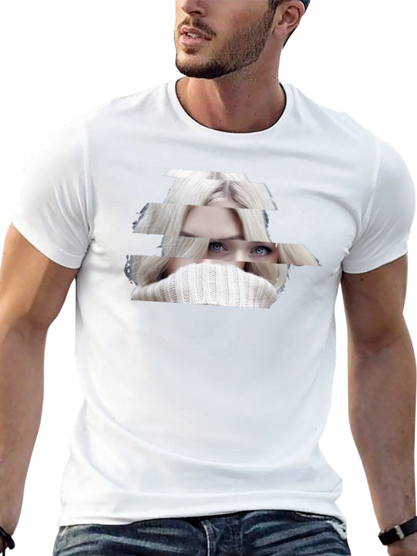 Stylish Black T-Shirt with Abstract Woman Portrait