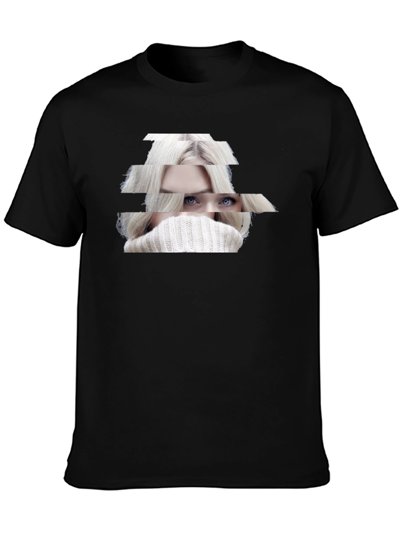 Stylish Black T-Shirt with Abstract Woman Portrait