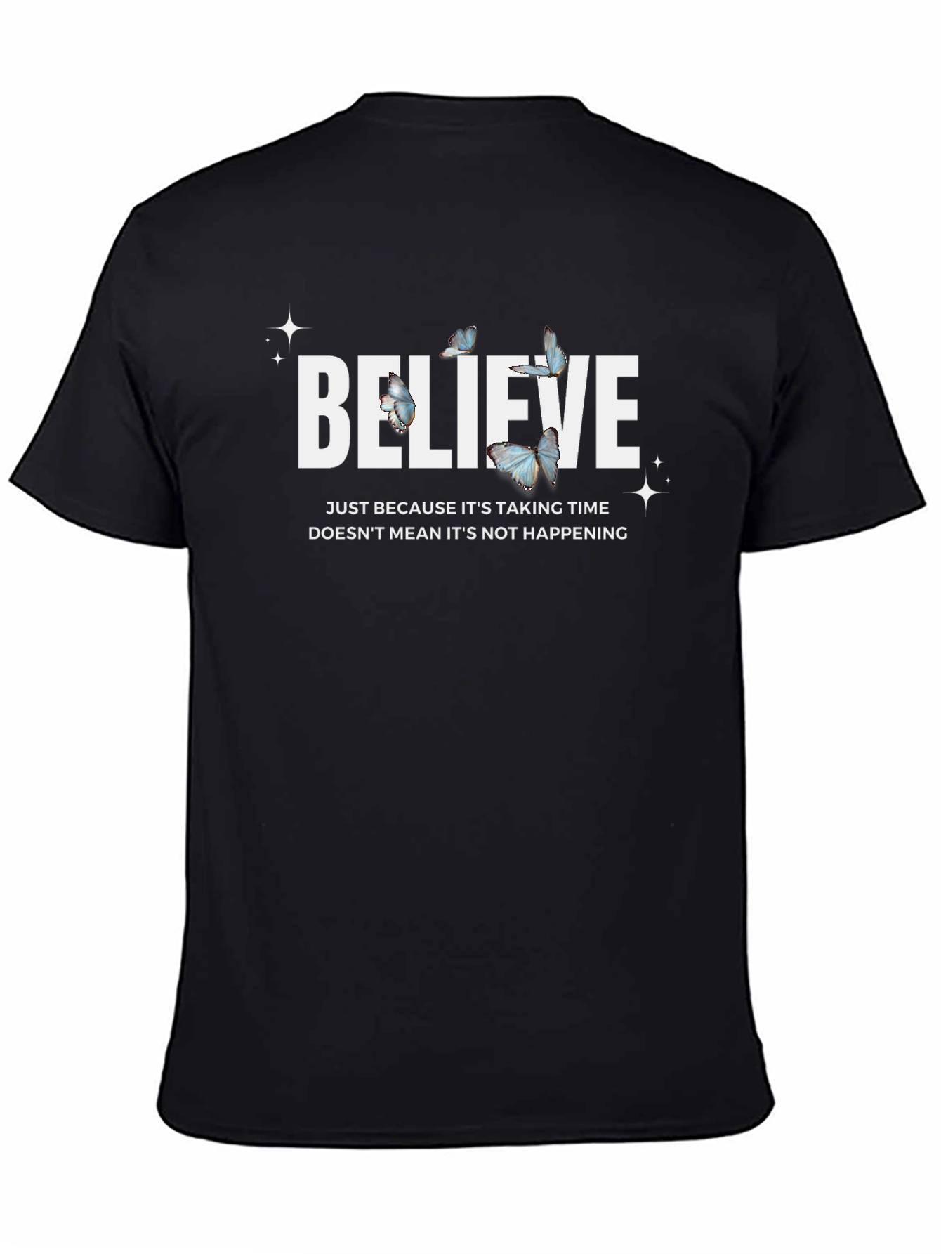 Believe Butterfly Graphic Black T-Shirt