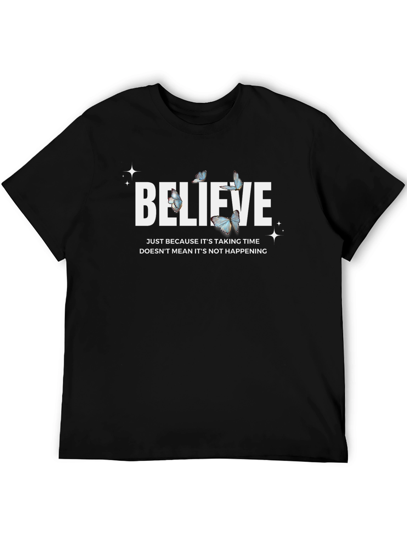 Believe Butterfly Graphic Black T-Shirt