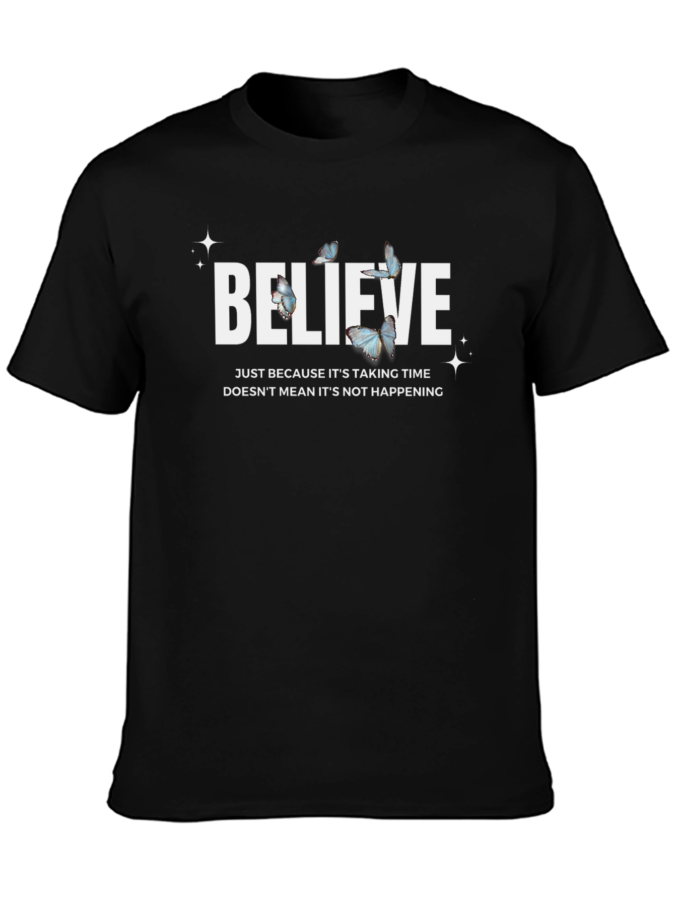 Believe Butterfly Graphic Black T-Shirt