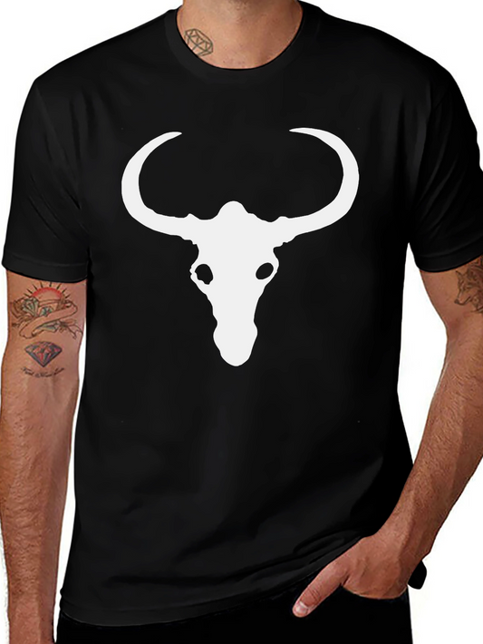 Skull Horn Graphic Tee - Black Cotton Blend Casual T-Shirt