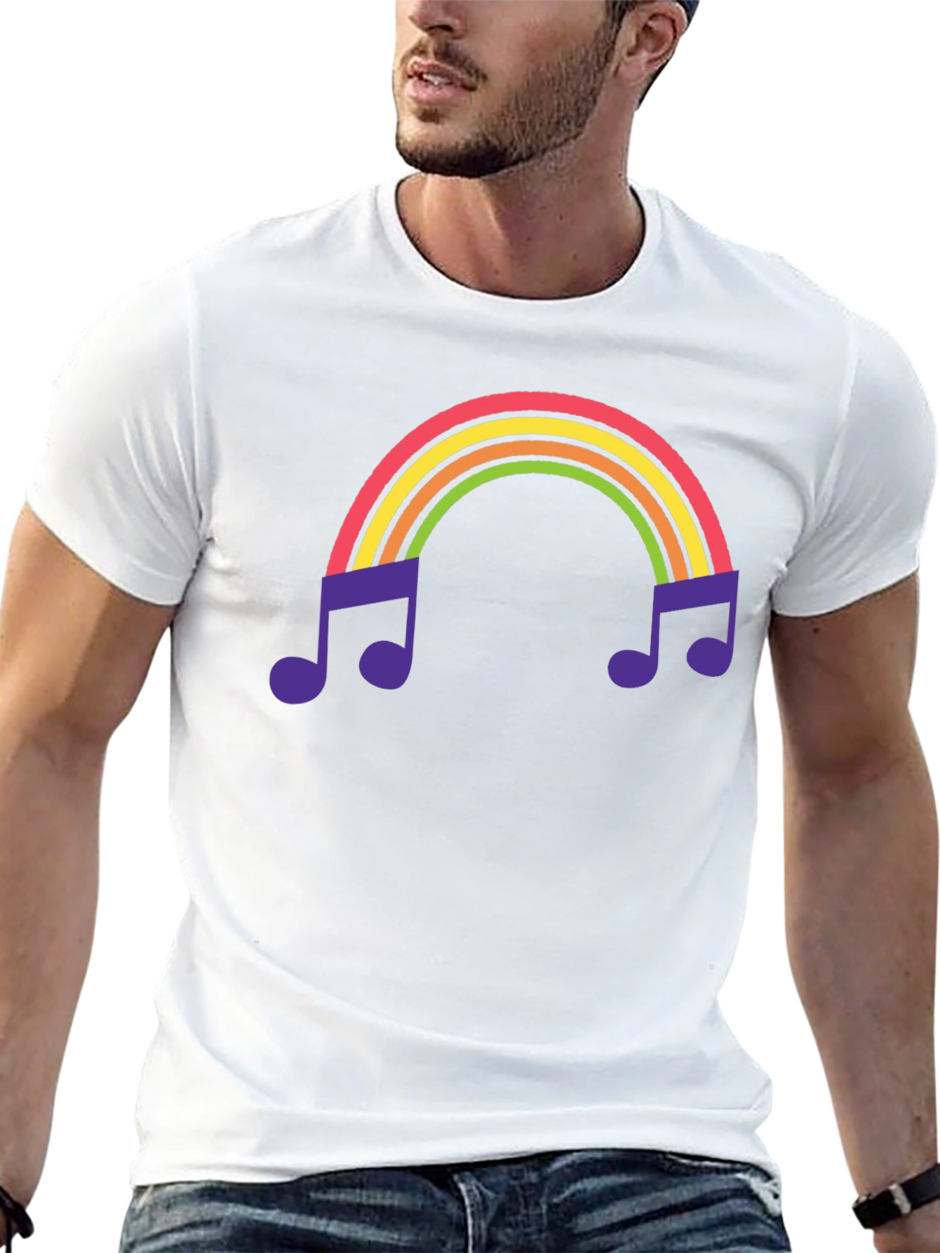 Rainbow Music Note Graphic Tee - Black T-Shirt