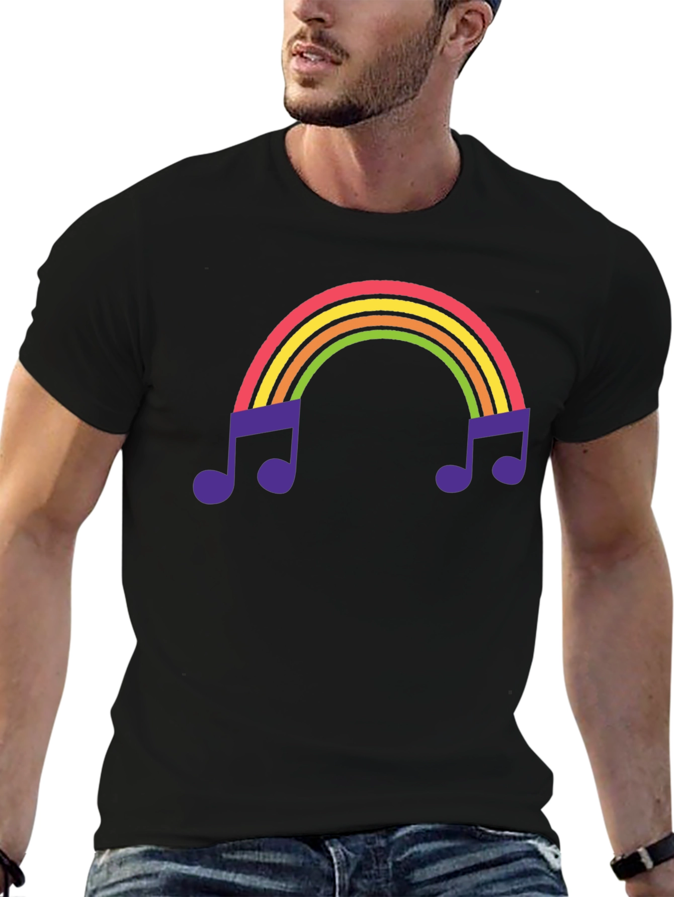 Rainbow Music Note Graphic Tee - Black T-Shirt
