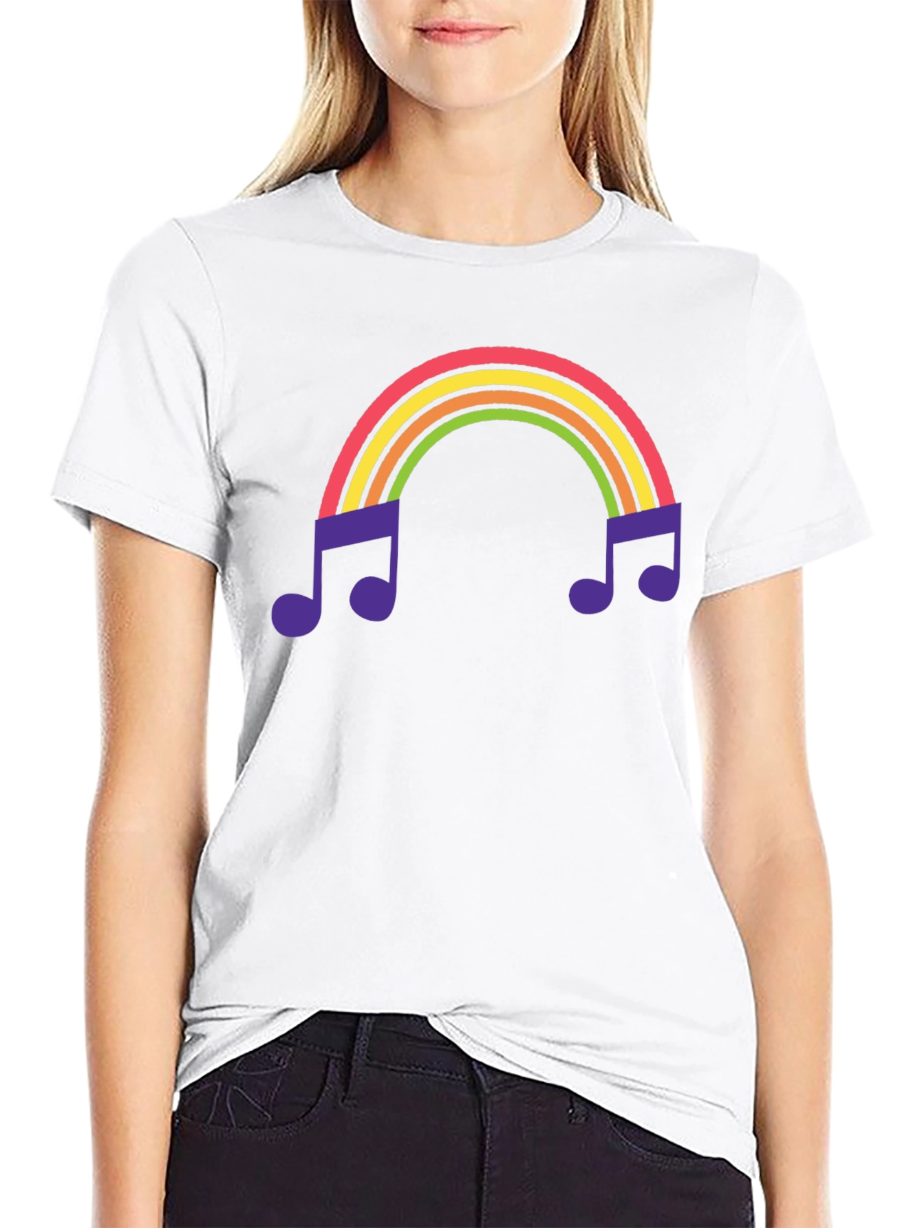 Rainbow Music Note Graphic Tee - Black T-Shirt