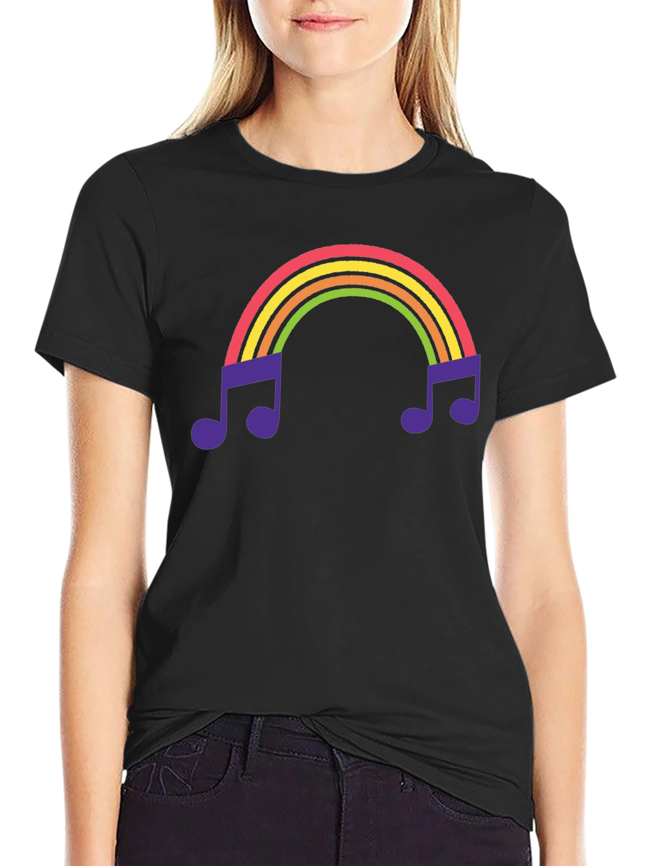 Rainbow Music Note Graphic Tee - Black T-Shirt