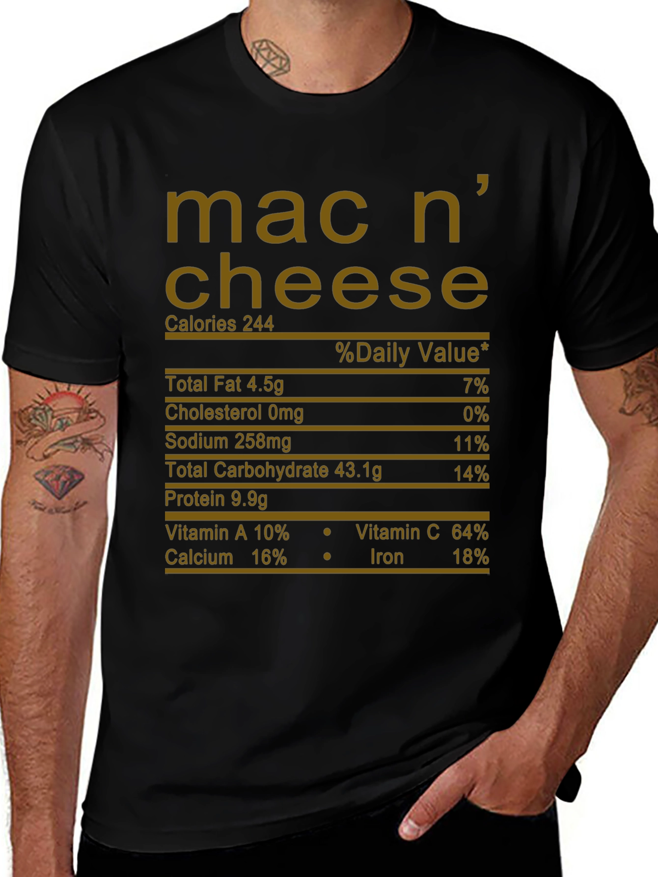 Mac n Cheese Nutrition Facts Graphic T-Shirt