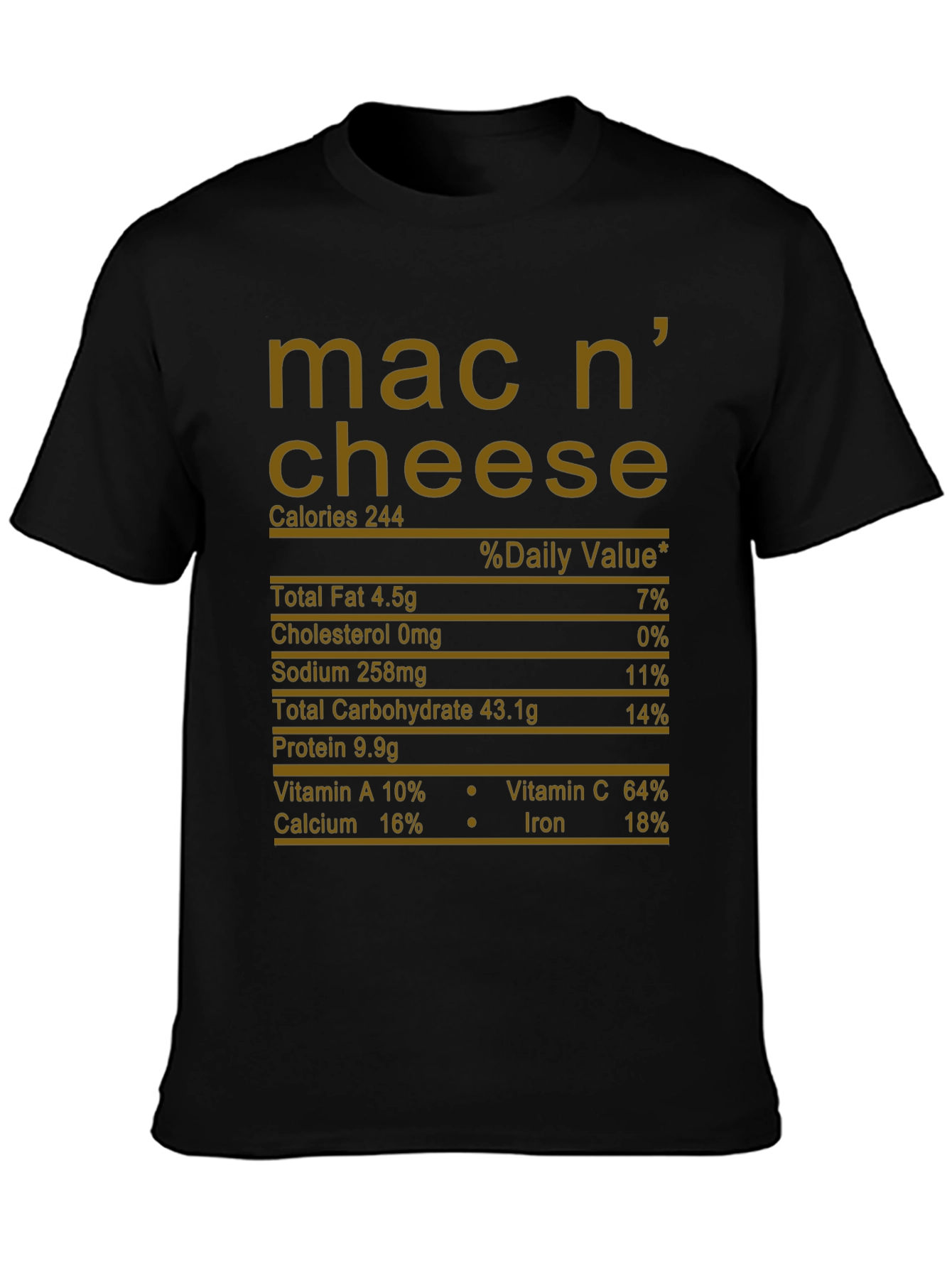Mac n Cheese Nutrition Facts Graphic T-Shirt