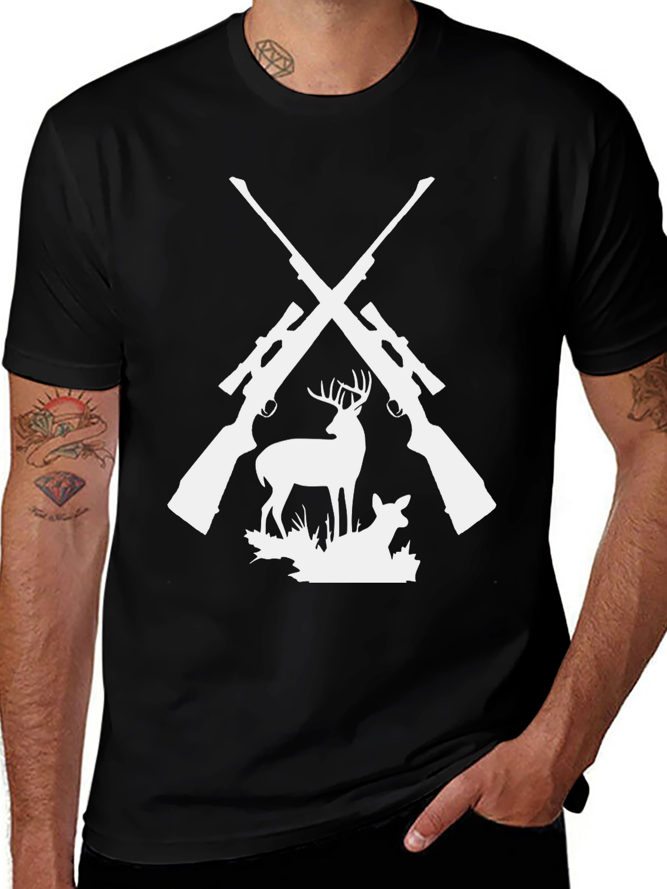 Hunting Graphic Tee - Deer & Rifles Design