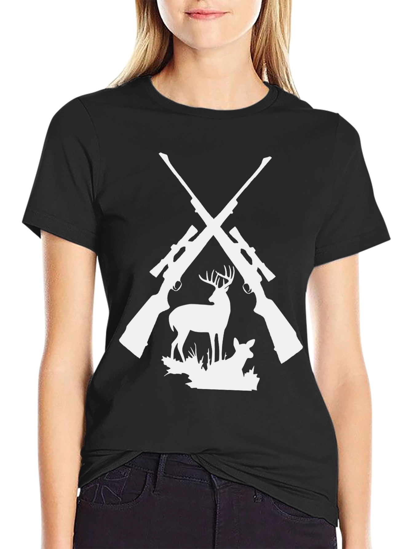 Hunting Graphic Tee - Deer & Rifles Design