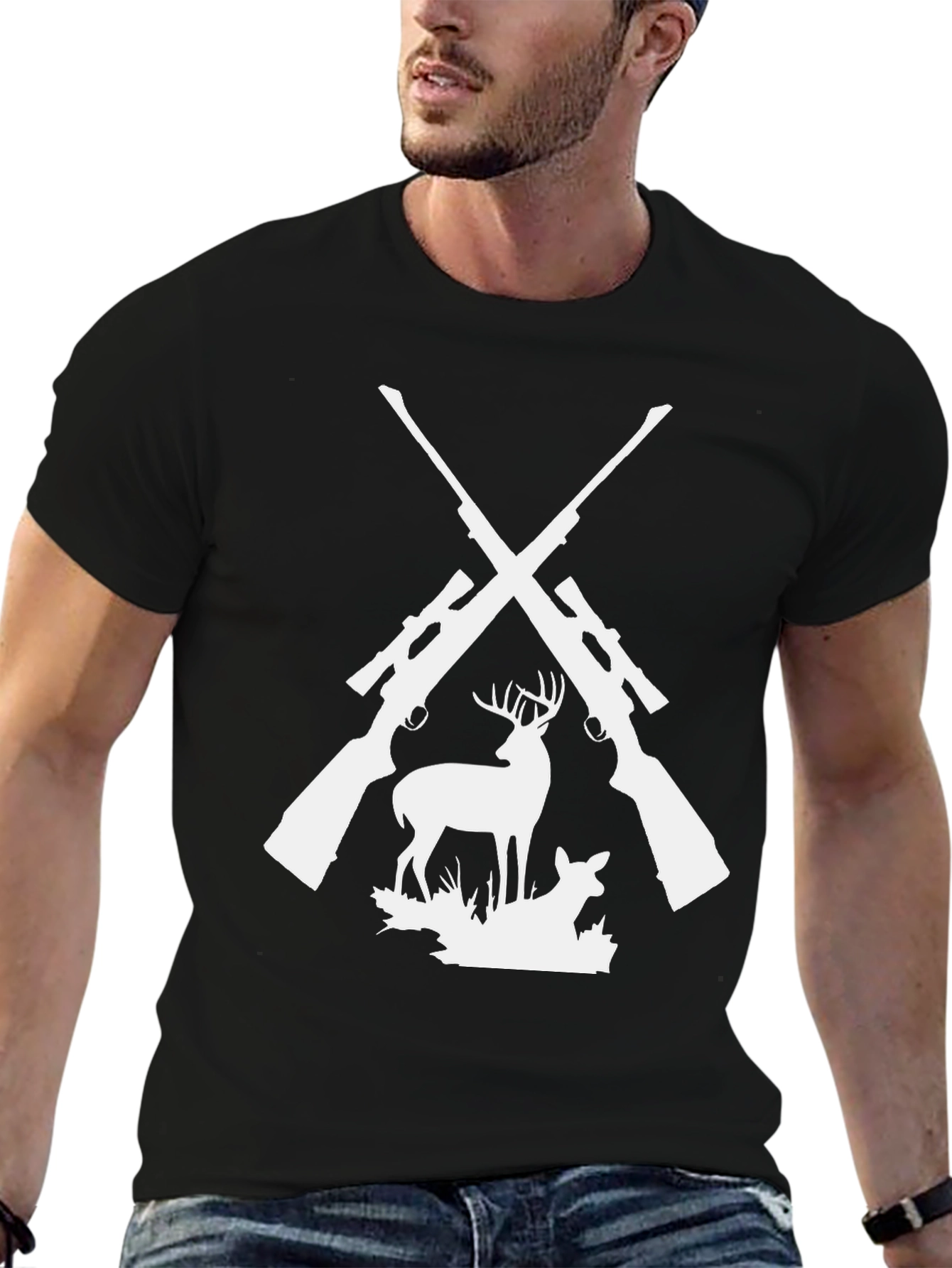 Hunting Graphic Tee - Deer & Rifles Design