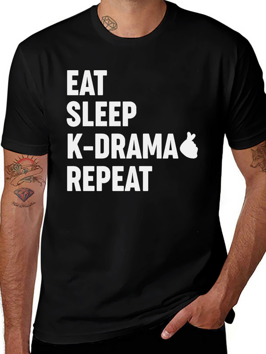 Eat Sleep K-Drama Repeat Black T-Shirt