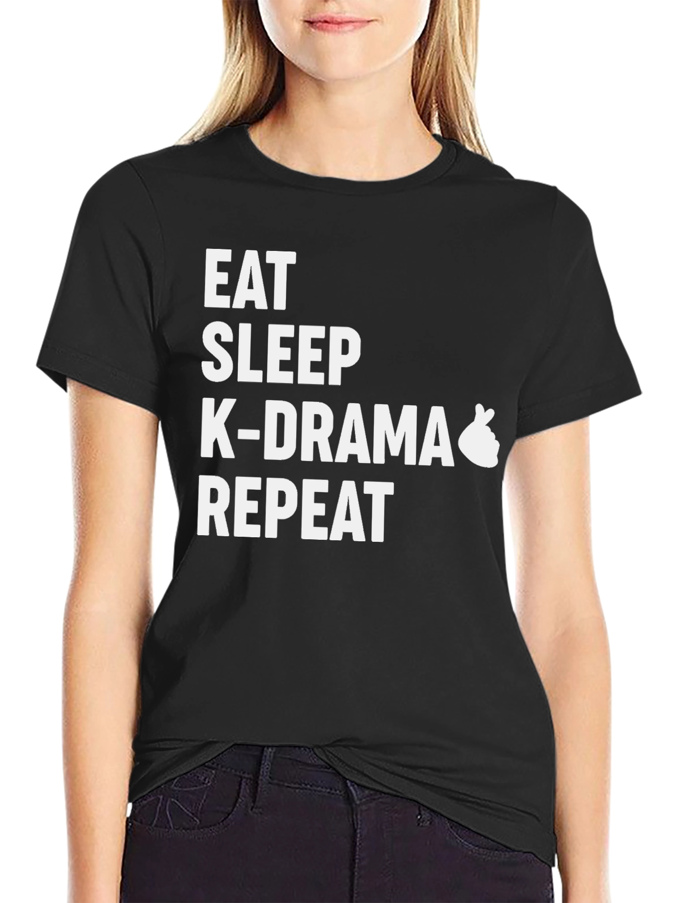 Eat Sleep K-Drama Repeat Black T-Shirt